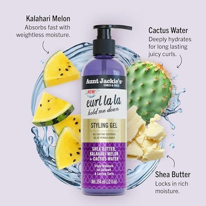 Aunt Jackie's Curls & Coils Curl La La Hold Me Down Styling Gel - 12 fl oz - Triple Moisture for Defined and Lasting Curls