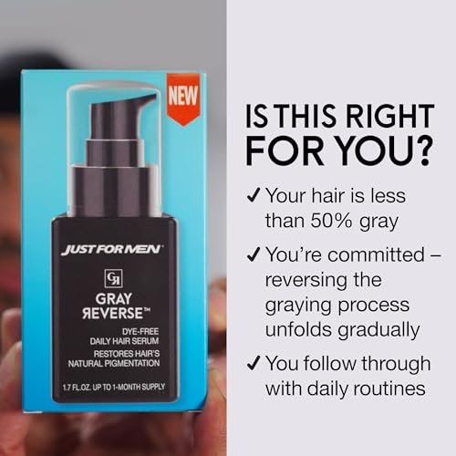 Just for Men Gray Reverse Daily Hair Serum – Gradually Reduces Gray Hair, Easy Dye-Free Formula, Travel-Friendly, 1.7 oz - görsel 8