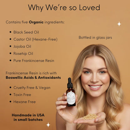 Redemption Organic Frankincense Resin Infused Black Seed, Castor, Jojoba & Rosehip Oils for Face Anti-Aging Miracle Moisturizer Cold Pressed Serum Natural Skincare Hydrates Skin Moisturizing 1 Fl Oz Avelisse