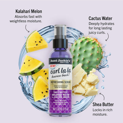 Aunt Jackie's Curls & Coils Curl La La Bounce Back Refreshing Serum, 4 fl oz - Triple Moisture to Revitalize Curls and Fight Frizz