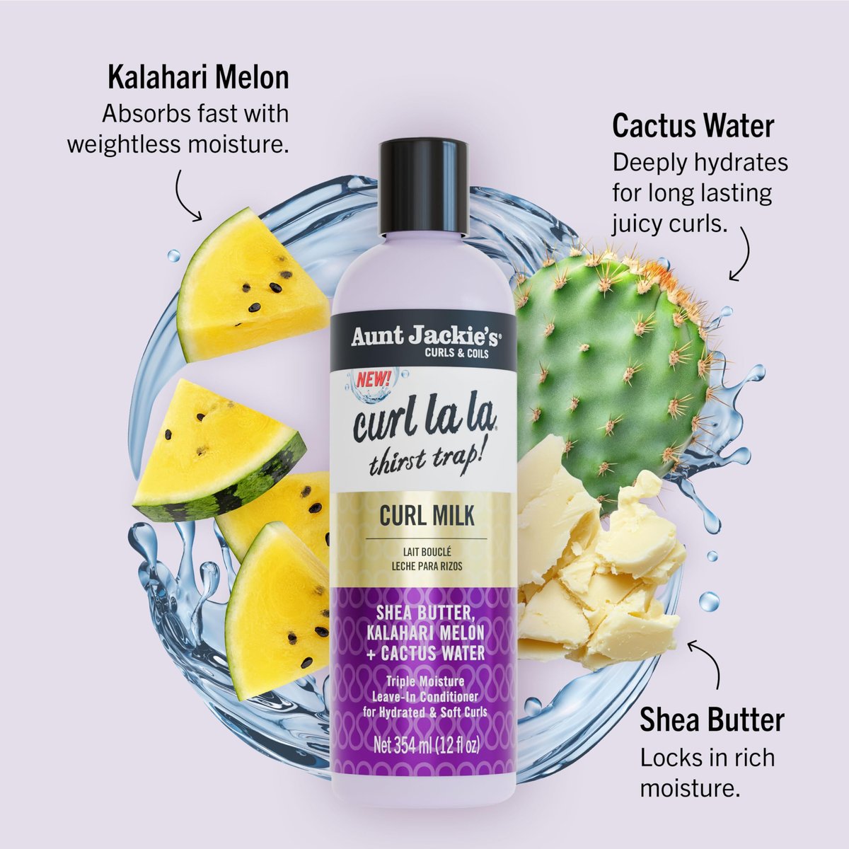 Aunt Jackie's Curls & Coils Curl La La Thirst Trap Curl Milk - Triple Moisture Leave-In Conditioner for Hydrated and Soft Curls, 12 fl oz - görsel 3