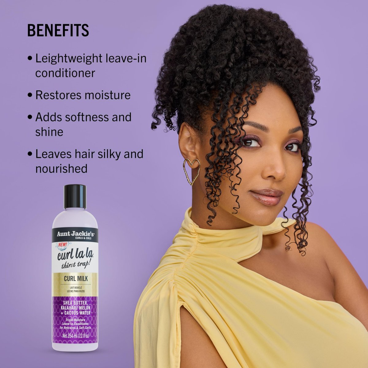 Aunt Jackie's Curls & Coils Curl La La Thirst Trap Curl Milk - Triple Moisture Leave-In Conditioner for Hydrated and Soft Curls, 12 fl oz - görsel 5