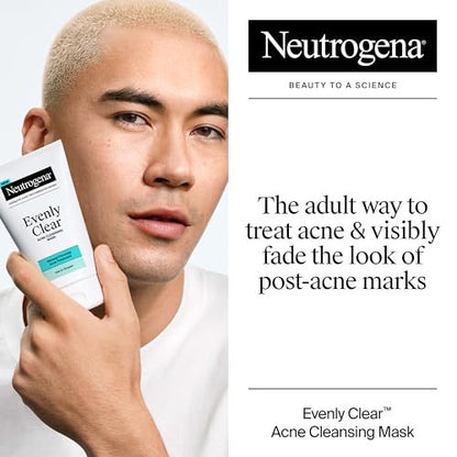 Neutrogena Evenly Clear Acne Cleansing Face Mask with 3.5% Benzoyl Peroxide & Bentonite Clay, Purifying Clay Mask Absorbs Oil to Visibly Improve Skin, 4.2 fl. oz