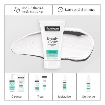 Neutrogena Evenly Clear Acne Cleansing Face Mask with 3.5% Benzoyl Peroxide & Bentonite Clay, Purifying Clay Mask Absorbs Oil to Visibly Improve Skin, 4.2 fl. oz