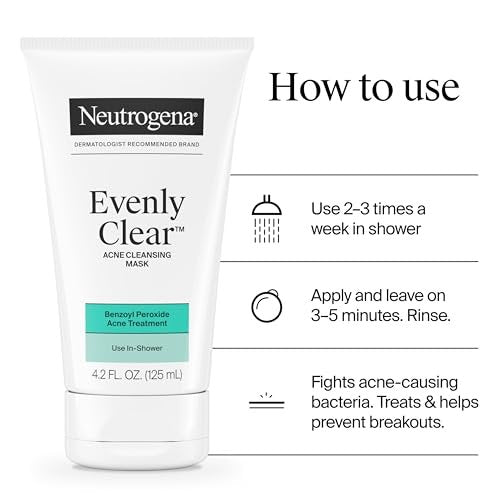 Neutrogena Evenly Clear Acne Cleansing Face Mask with 3.5% Benzoyl Peroxide & Bentonite Clay, Purifying Clay Mask Absorbs Oil to Visibly Improve Skin, 4.2 fl. oz - görsel 14