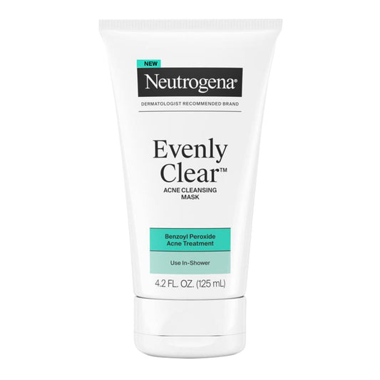 Neutrogena Evenly Clear Acne Cleansing Face Mask with 3.5% Benzoyl Peroxide & Bentonite Clay, Purifying Clay Mask Absorbs Oil to Visibly Improve Skin, 4.2 fl. oz