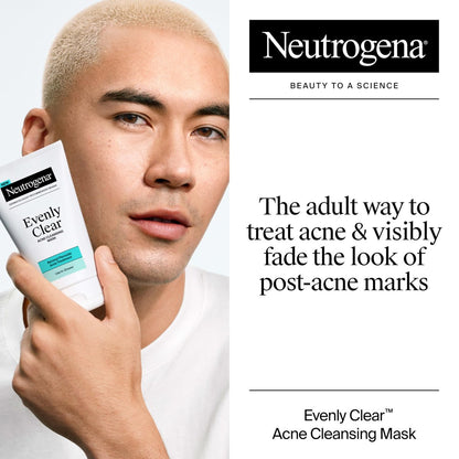 Neutrogena Evenly Clear Acne Cleansing Face Mask with 3.5% Benzoyl Peroxide & Bentonite Clay, Purifying Clay Mask Absorbs Oil to Visibly Improve Skin, 4.2 fl. oz