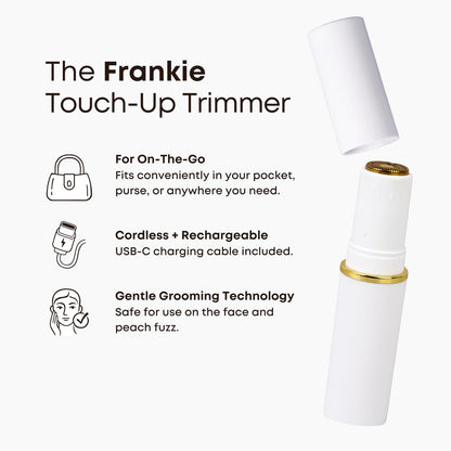 Bushbalm Touch-Up Trimmer for Face - Painless Facial Hair Remover for Peach Fuzz & Fine Hairs - Waterproof Cordless Rechargeable Grooming Tool with LED Light - Frankie Avelisse