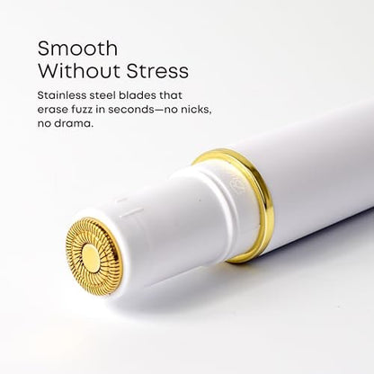 Bushbalm Touch-Up Trimmer for Face - Painless Facial Hair Remover for Peach Fuzz & Fine Hairs - Waterproof Cordless Rechargeable Grooming Tool with LED Light - Frankie Avelisse