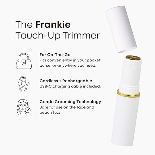 Bushbalm Touch-Up Trimmer for Face - Painless Facial Hair Remover for Peach Fuzz & Fine Hairs - Waterproof Cordless Rechargeable Grooming Tool with LED Light - Frankie Avelisse