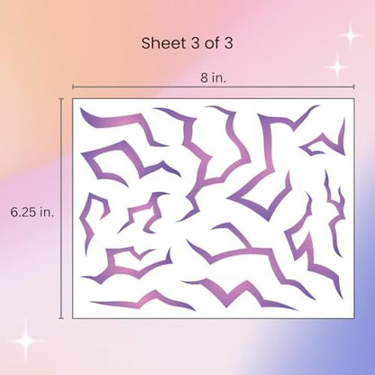 UV Glow Pattern Temporary Tattoos | 3 Sheets Purple Demon Energy | Blacklight Activated Neon Blue | Hunter Cosplay Fake Tat Stickers for Kids, Birthday, Glow Party, Halloween