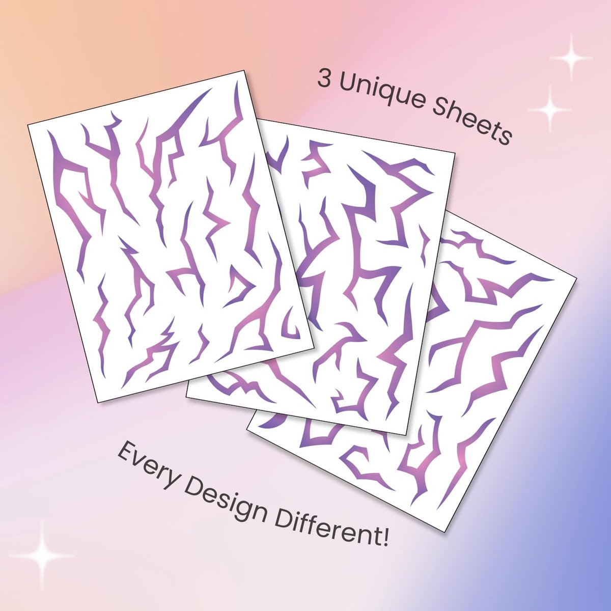 UV Glow Pattern Temporary Tattoos | 3 Sheets Purple Demon Energy | Blacklight Activated Neon Blue | Hunter Cosplay Fake Tat Stickers for Kids, Birthday, Glow Party, Halloween - görsel 5
