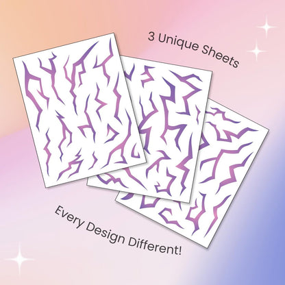 UV Glow Pattern Temporary Tattoos | 3 Sheets Purple Demon Energy | Blacklight Activated Neon Blue | Hunter Cosplay Fake Tat Stickers for Kids, Birthday, Glow Party, Halloween