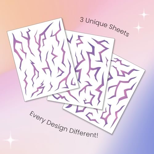 UV Glow Pattern Temporary Tattoos | 3 Sheets Purple Demon Energy | Blacklight Activated Neon Blue | Hunter Cosplay Fake Tat Stickers for Kids, Birthday, Glow Party, Halloween - görsel 6