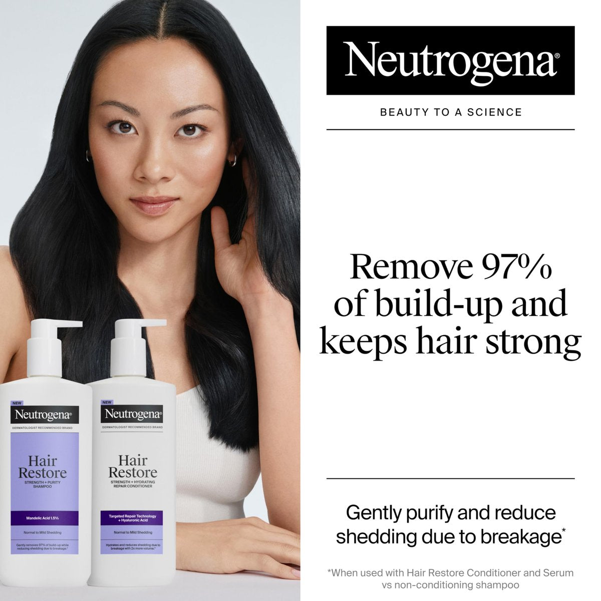 Neutrogena Hair Restore Strength + Purity Shampoo, Exfoliating Hair Wash with 1.5% Mandelic Acid, Gently Removes 97% of Buildup & Reduces Shedding due to Breakage, Paraben-Free, 13 fl oz - görsel 5