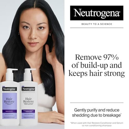 Neutrogena Hair Restore Strength + Purity Shampoo, Exfoliating Hair Wash with 1.5% Mandelic Acid, Gently Removes 97% of Buildup & Reduces Shedding due to Breakage, Paraben-Free, 13 fl oz