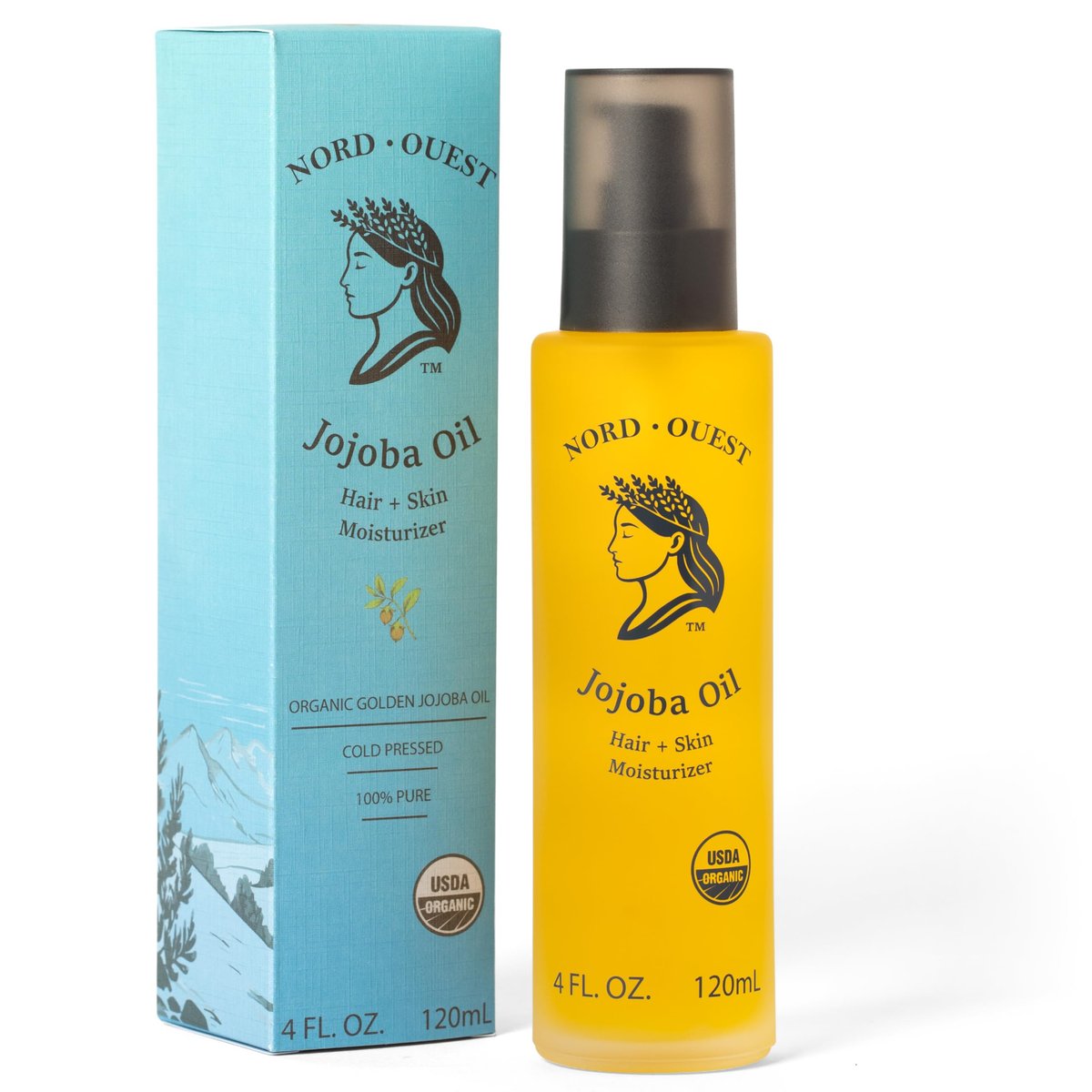 Nord-Ouest USDA Organic Jojoba Oil - 4 oz | Cold-Pressed & Natural Moisturizer for Face, Skin, Hair & Nails | Pure, Hexane Free Base Carrier Oil | Jojoba Oil Organic Avelisse