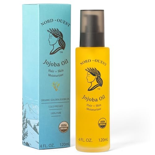 Nord-Ouest USDA Organic Jojoba Oil - 4 oz | Cold-Pressed & Natural Moisturizer for Face, Skin, Hair & Nails | Pure, Hexane Free Base Carrier Oil | Jojoba Oil Organic Avelisse