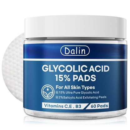 Glycolic Acid Resurfacing Pads – 15% Ultra Pure Glycolic Acid & 2% Salicylic Acid Exfoliating Peel for Face, Smooth Skin, Wrinkle Prevention, Radiant Skin Renewal – 60 Pads