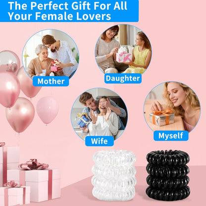 AskBed 8PCS Spiral Hair Ties for Women - No Damage, Creaseless Ponytail Holders for Thick and Thin Hair - Dent-Free Coil Design, Phone Cord Style - 1.57 Inch (4 cm) Diameter