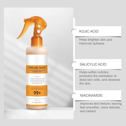 Kojic Acid Turmeric Peel Shot Keratin Care Spray – Exfoliating Peeling Solution for Smooth, Bright & Glowing Skin – At-Home Body Treatment – 3.38 Fl Oz Avelisse