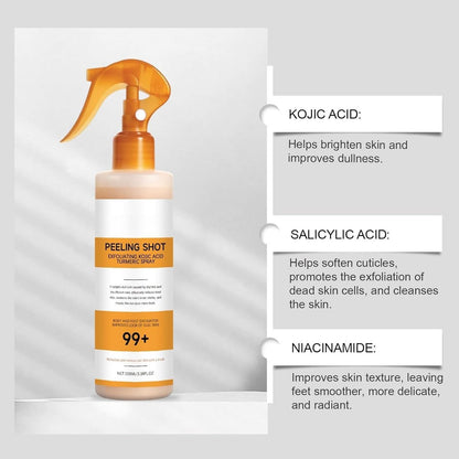 Kojic Acid Turmeric Peel Shot Keratin Care Spray – Exfoliating Peeling Solution for Smooth, Bright & Glowing Skin – At-Home Body Treatment – 3.38 Fl Oz Avelisse
