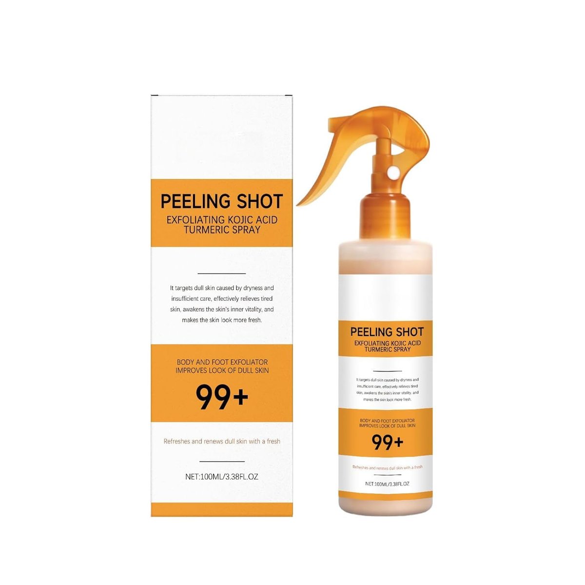 Kojic Acid Turmeric Peel Shot Keratin Care Spray – Exfoliating Peeling Solution for Smooth, Bright & Glowing Skin – At-Home Body Treatment – 3.38 Fl Oz Avelisse