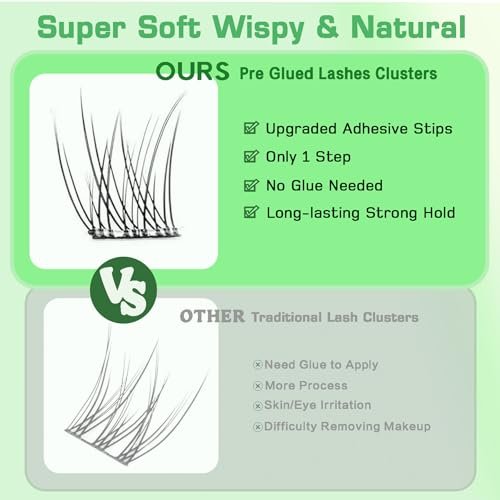 Allureza Self Adhesive Eyelashes - 120 Pcs Pre Glued Lash Clusters, No Glue Needed, Wispy Natural Look, Reusable with Tweezer Kit, 10-14mm Mixed Waterproof Individual Lashes Avelisse