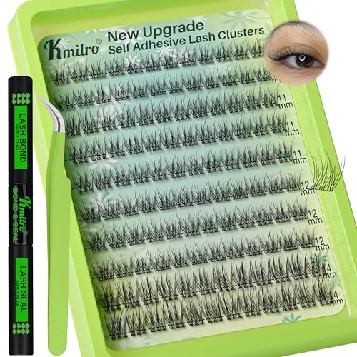 Allureza Self Adhesive Eyelashes - 120 Pcs Pre Glued Lash Clusters, No Glue Needed, Wispy Natural Look, Reusable with Tweezer Kit, 10-14mm Mixed Waterproof Individual Lashes Avelisse