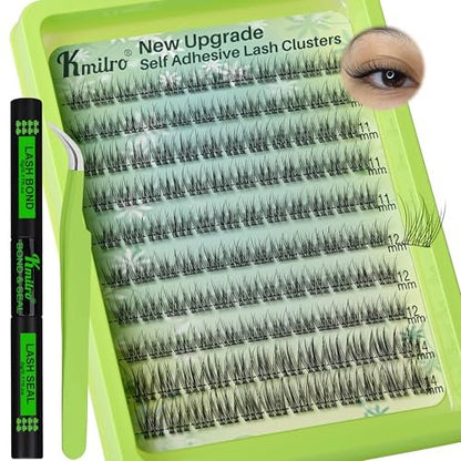 Allureza Self Adhesive Eyelashes - 120 Pcs Pre Glued Lash Clusters, No Glue Needed, Wispy Natural Look, Reusable with Tweezer Kit, 10-14mm Mixed Waterproof Individual Lashes Avelisse