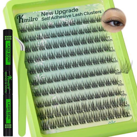 Allureza Self Adhesive Eyelashes - 120 Pcs Pre Glued Lash Clusters, No Glue Needed, Wispy Natural Look, Reusable with Tweezer Kit, 10-14mm Mixed Waterproof Individual Lashes Avelisse