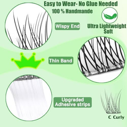 Allureza Self Adhesive Eyelashes - 120 Pcs Pre Glued Lash Clusters, No Glue Needed, Wispy Natural Look, Reusable with Tweezer Kit, 10-14mm Mixed Waterproof Individual Lashes Avelisse