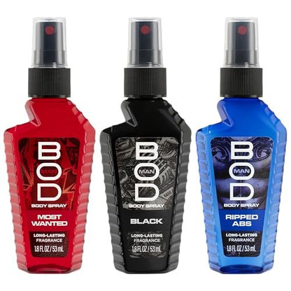 BOD man Body Spray Gift Set - Black, Really Ripped Abs, Most Wanted (3-Piece) 1 Fl Oz Each