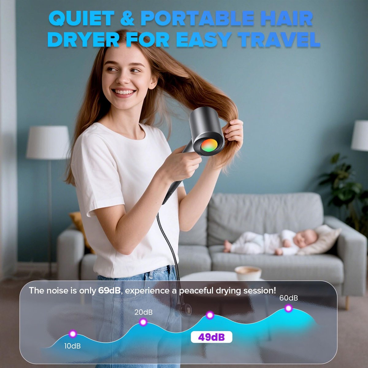 160000 RPM Ionic Hair Dryer with 500 Million Negative Ions – Fast Drying, Lightweight & Quiet – Black Avelisse