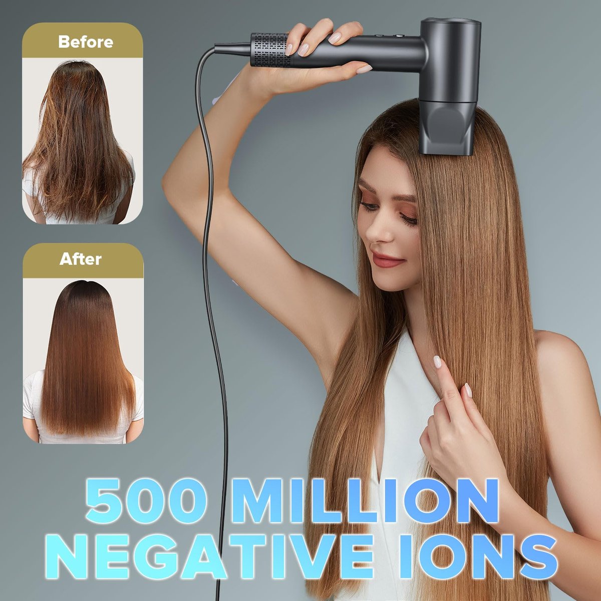 160000 RPM Ionic Hair Dryer with 500 Million Negative Ions – Fast Drying, Lightweight & Quiet – Black Avelisse