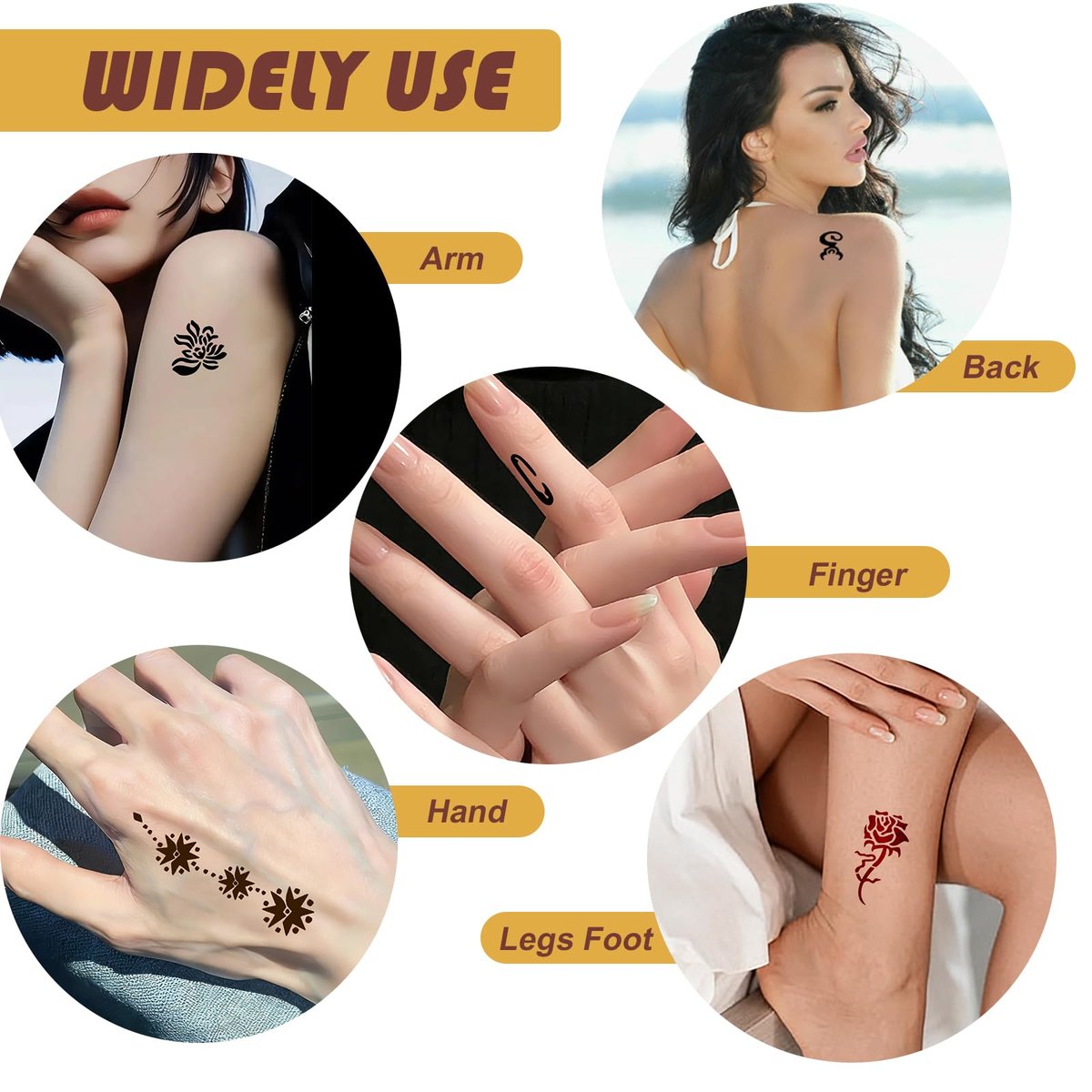 PFARRER Temporary Tattoos Stencils Kit - 6 Pcs 3 Color (3 Brown, 2 Black, 1 Red) Ink with Gloves, DIY Body Art Painting for Women Men Adults Avelisse