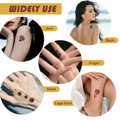 PFARRER Temporary Tattoos Stencils Kit - 6 Pcs 3 Color (3 Brown, 2 Black, 1 Red) Ink with Gloves, DIY Body Art Painting for Women Men Adults Avelisse