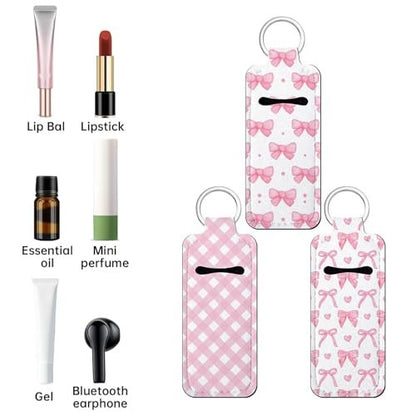 Fadayunn Chapstick Holder Key Chain - Cute Lip Balm Holder Keychain with Clip, Portable Lip Gloss Organizer for Women & Girls (Pink)