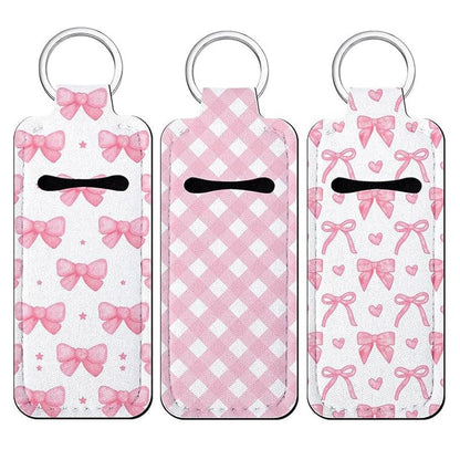 Fadayunn Chapstick Holder Key Chain - Cute Lip Balm Holder Keychain with Clip, Portable Lip Gloss Organizer for Women & Girls (Pink)