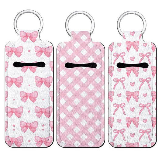 Fadayunn Chapstick Holder Key Chain - Cute Lip Balm Holder Keychain with Clip, Portable Lip Gloss Organizer for Women & Girls (Pink)