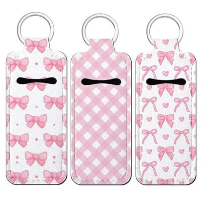 Fadayunn Chapstick Holder Key Chain - Cute Lip Balm Holder Keychain with Clip, Portable Lip Gloss Organizer for Women & Girls (Pink)