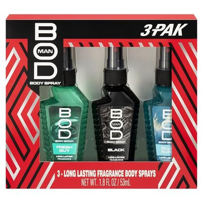 BOD Man Body Spray Gift Set - Black, Fresh Guy, Blue Surf (3 Piece, 1 Fl Oz Each)