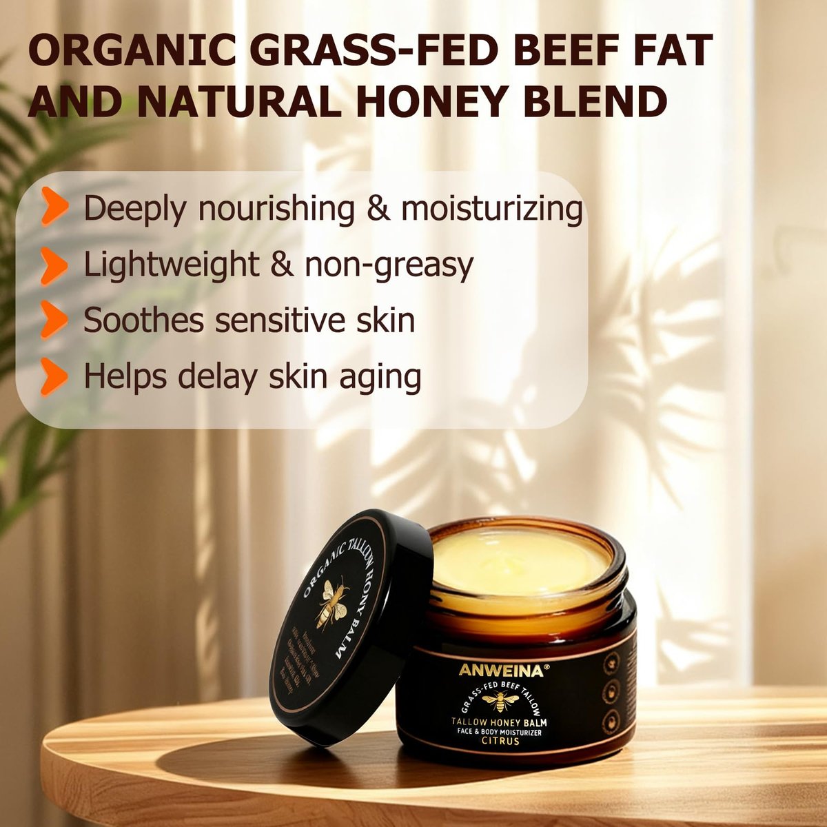Organic Grass-Fed Beef Tallow Balm for Face and Body – Natural Tallow and Honey Moisturizer (2 oz) - görsel 3