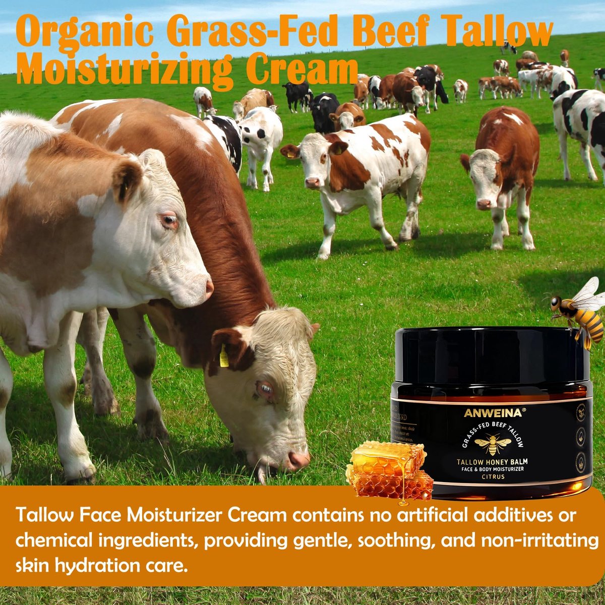 Organic Grass-Fed Beef Tallow Balm for Face and Body – Natural Tallow and Honey Moisturizer (2 oz) - görsel 9