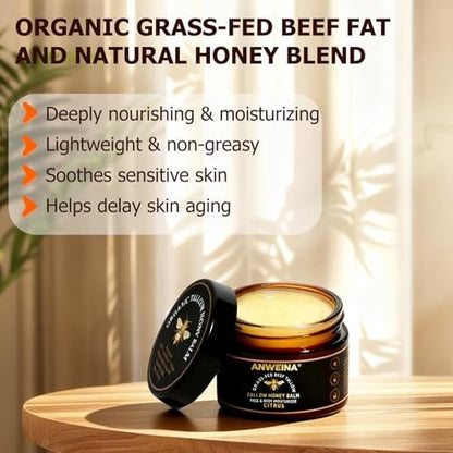 Organic Grass-Fed Beef Tallow Balm for Face and Body – Natural Tallow and Honey Moisturizer (2 oz)