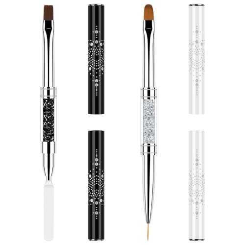 CHEMAILON 2 Pack Double Ended Nail Builder Gel Brush Set - French Tip Brush Hard for Nails, Oval Gels Brush & Liner Brush for Nail Art & DIY