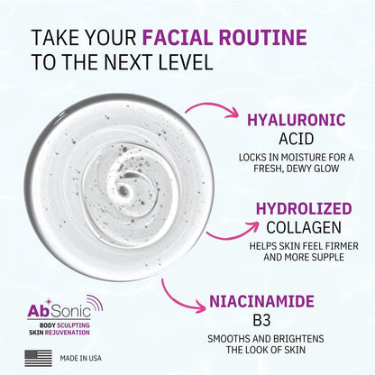 Absonic Glow Microcurrent Conductive Gel for Face — with Hyaluronic Acid, Collagen & Niacinamide B3, Compatible with NuFace, LED, RF & Red Light Devices, 8.5 oz, Made in USA Avelisse