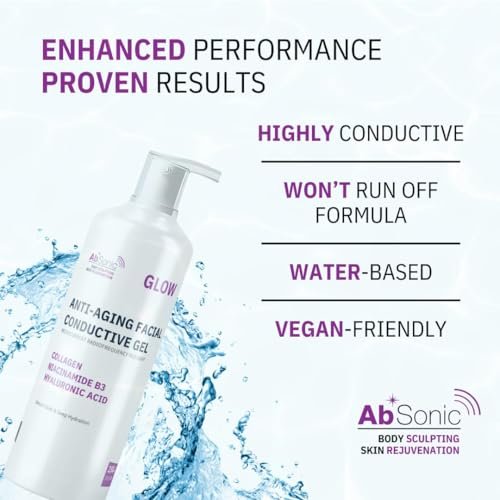 Absonic Glow Microcurrent Conductive Gel for Face — with Hyaluronic Acid, Collagen & Niacinamide B3, Compatible with NuFace, LED, RF & Red Light Devices, 8.5 oz, Made in USA Avelisse