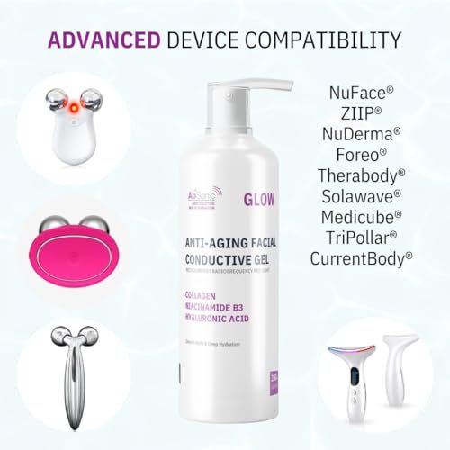 Absonic Glow Microcurrent Conductive Gel for Face — with Hyaluronic Acid, Collagen & Niacinamide B3, Compatible with NuFace, LED, RF & Red Light Devices, 8.5 oz, Made in USA Avelisse