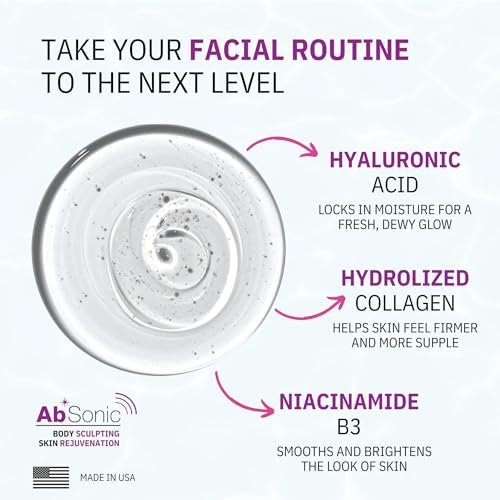 Absonic Glow Microcurrent Conductive Gel for Face — with Hyaluronic Acid, Collagen & Niacinamide B3, Compatible with NuFace, LED, RF & Red Light Devices, 8.5 oz, Made in USA Avelisse